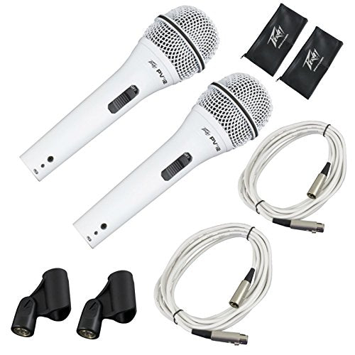 2 Peavey Pvi2 White Microphone w/Mic Clip & Carrying Bag + Microphone Stand Series Bundle