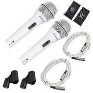 2 Peavey Pvi2 White Microphone w/Mic Clip & Carrying Bag + Microphone Stand Series + 20 Feet XLR to XLR White Cable