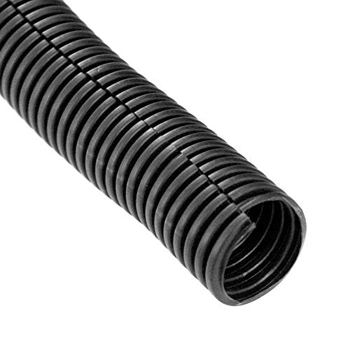 American Terminal 1.5" x 100' Flexible Polyethylene Split Tubing - Black Corrugated Wire Loom