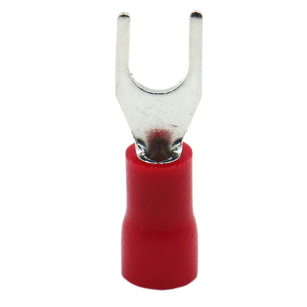 E-SR8-100 100 Red Insulated Fork Spade Wire Connector Electrical Crimp Terminal 18-22AWG