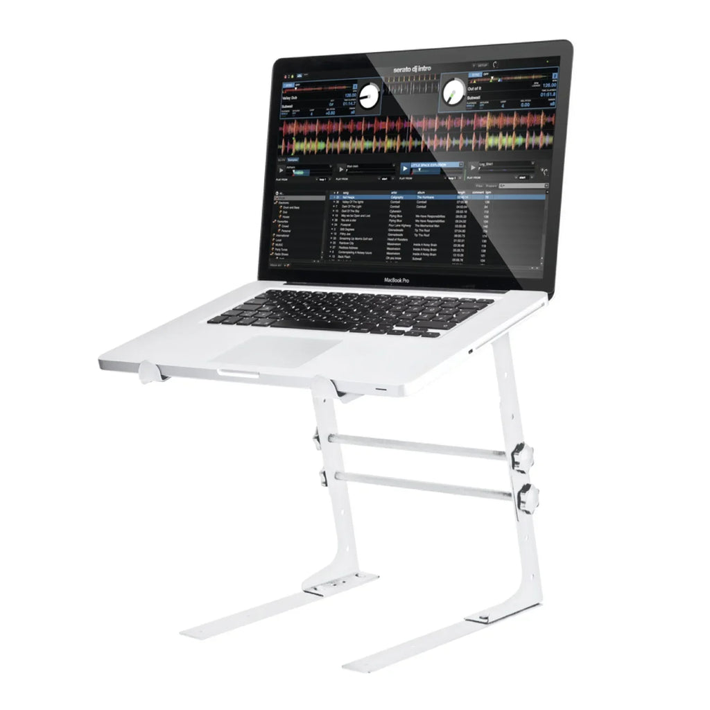 MR DJ LTS109WH Laptop Computer Stand White Mobile Disc Jockey PC Table Rack Mount Clamp Bracket