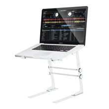 Load image into Gallery viewer, MR DJ LTS109WH Laptop Computer Stand White Mobile Disc Jockey PC Table Rack Mount Clamp Bracket