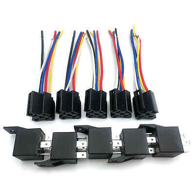 5 Pack 12V 30/40 Amp SPDT Automotive Marine Bosch Tyco Style Relay with Wires & Harness Socket