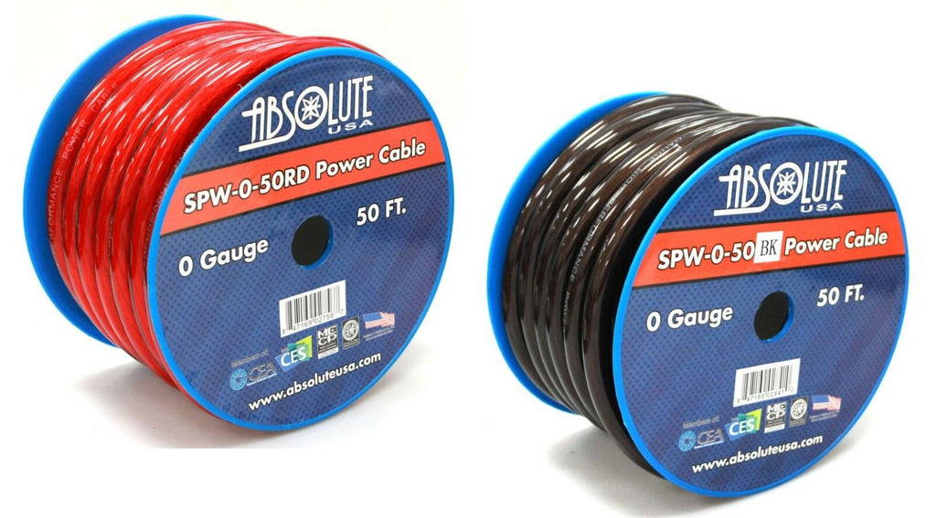 (2) 1/0 Gauge 50 FT PRO Xtreme Twisted Power / Ground Battery Wire Cables Set