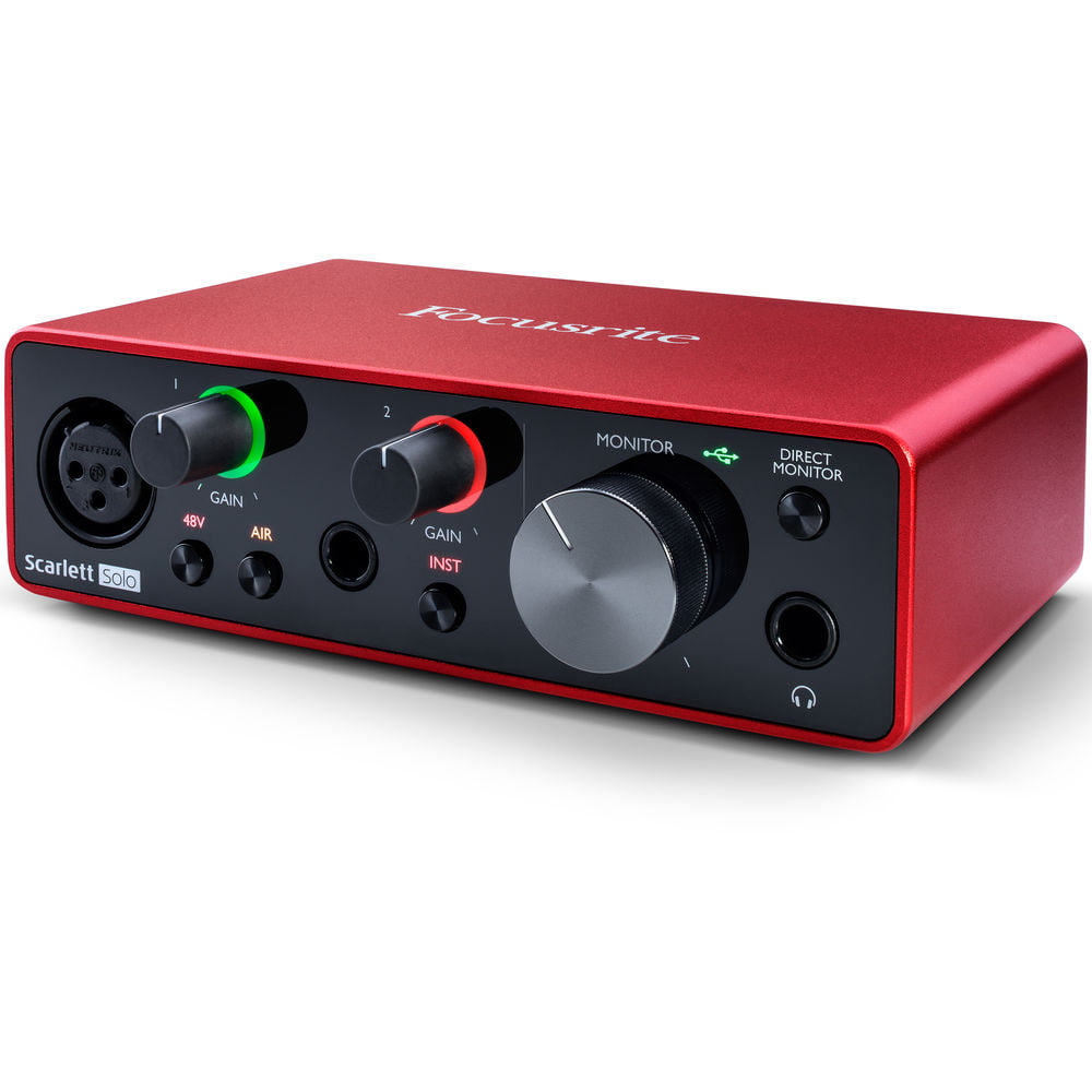 Focusrite Scarlett Solo 4rd Gen 2-In, 2-Out USB Audio Interface Bundle with Mic Stand + Pop Filter and XLR Cable