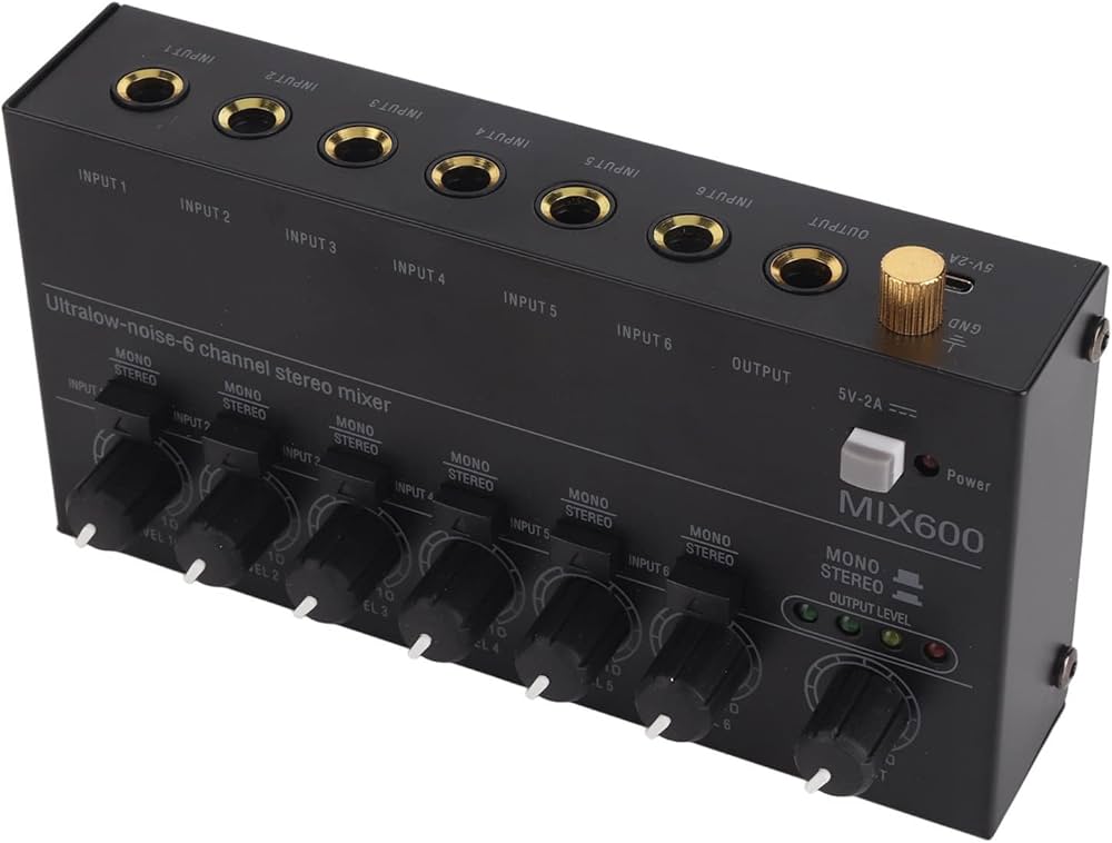 MR DJ MIX600 Ultra Low-Noise 6-Channel Line Mixer Stereo/Single Track Switch Microphone