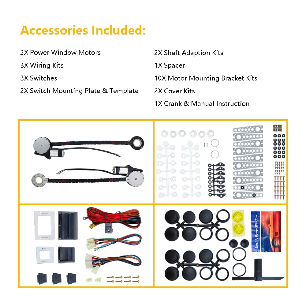 Absolute HW600 Universal Electric Power Window Conversion Kit for 2-Door Vehicles