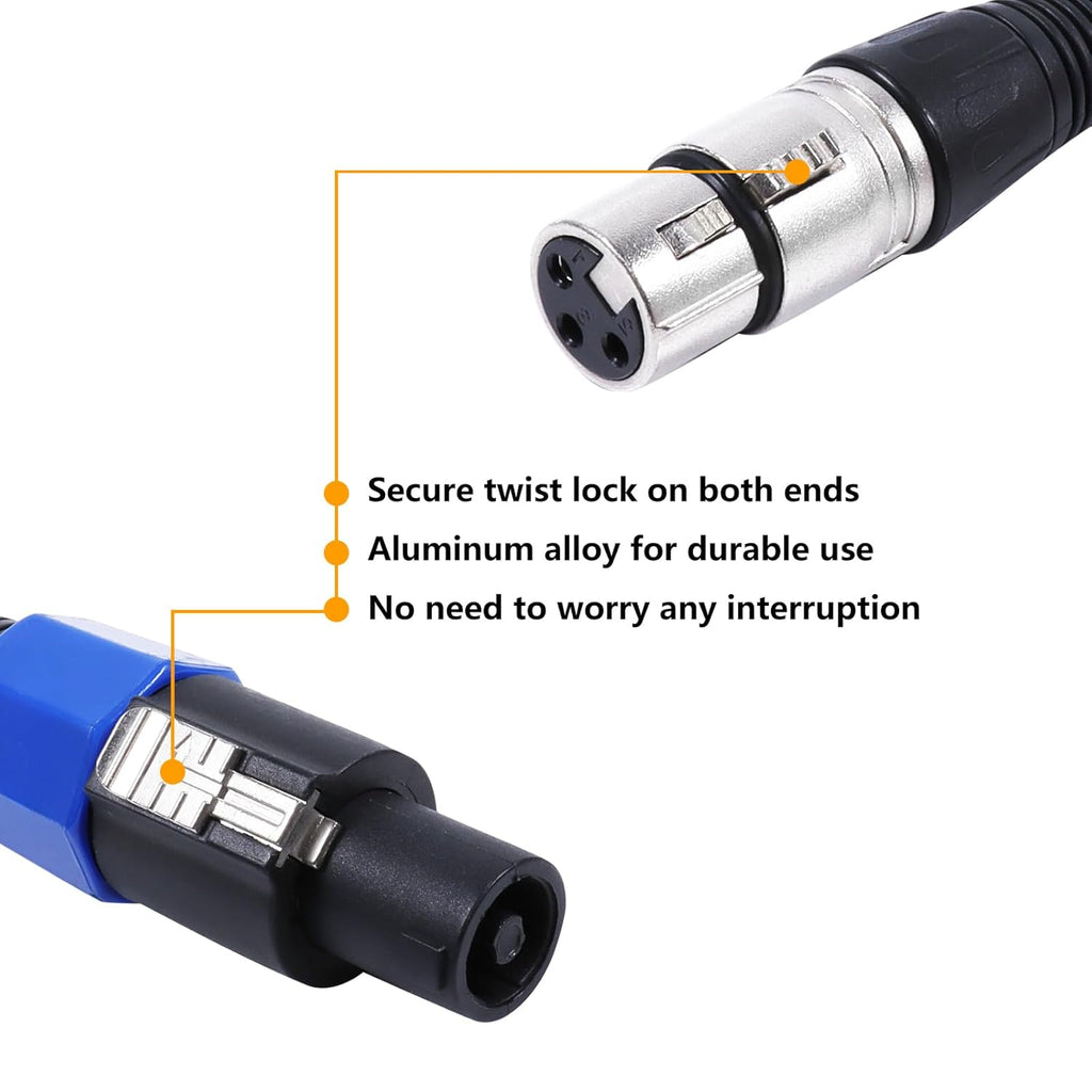 MR DJ CSMXF100 100' Speakon Plug Male to XLR Female Extension Cable for PA DJ Amplifier Stage Monitor