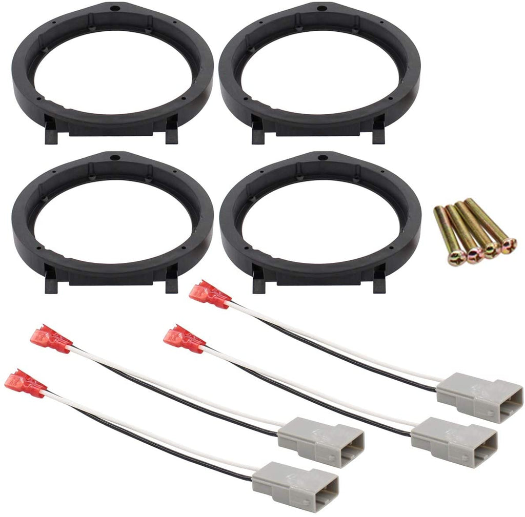 Absolute Car Stereo Door Speaker Adapter Mounting Plates 6.5 Inch 6.75 Inch 165mm Stand Ring Kit with Wiring Harness Cable Set of 4