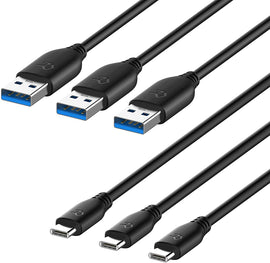 American Terminal USB-C to USB-A 3.0 Cable 6 Feet Type C Charging and Data Transfer 3-Pack