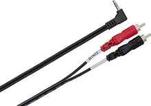 Charger l'image dans la galerie, Hosa CMR-203R Stereo Breakout Cable - Right-angle 3.5mm TRS Male to Left and Right RCA Male - 3 foot