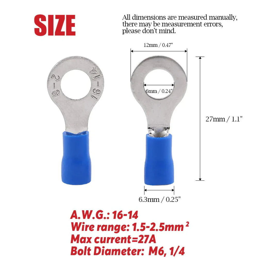 RTT8B Blue Ring Terminals 16 - 14 Gauge 100 Per Bag