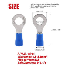 Load image into Gallery viewer, RTT8B Blue Ring Terminals 16 - 14 Gauge 100 Per Bag