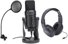 Load image into Gallery viewer, Samson G-Track Pro Studio USB Condenser Mic with Audio Interface - Bundle With Samson SR350 Over-Ear Stereo Headphones, Mr Dj Pop Filter with Gooseneck