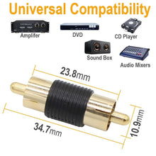 Load image into Gallery viewer, 6 Pack Female &amp; Male Gold RCA cable Cord Coupler Joiner barrel Connectors