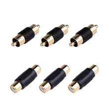 Load image into Gallery viewer, 6 Pack Female &amp; Male Gold RCA cable Cord Coupler Joiner barrel Connectors