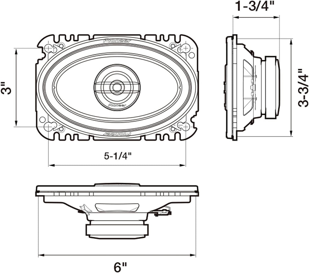 Pioneer Ts-G4620s 4" X 6" 200-Watt 2-Way Coaxial Speakers 8.3" x 6.9" x 2.6"