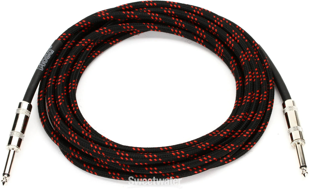 Hosa 3GT-18C5 Cloth Guitar Cable, Straight to Same, 18 ft, Black/Red