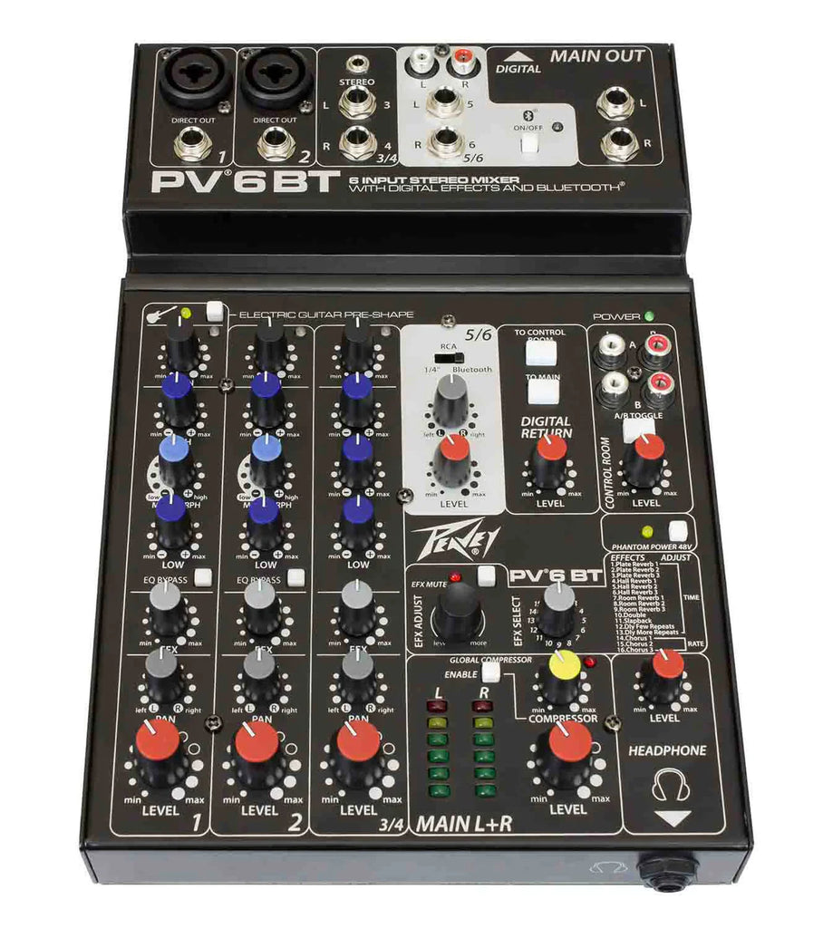 Peavey PV6BT Pro Audio Mixer Bluetooth Effects + 3 MSP-1 XLR Microphone Stand package