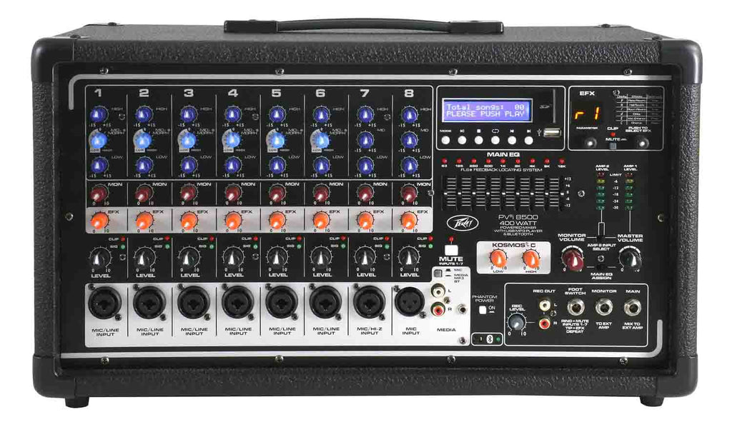 Peavey PVI8500 All In One 8-Channel Powered Mixer + 2 Speakon to 1/4" Speaker Cables