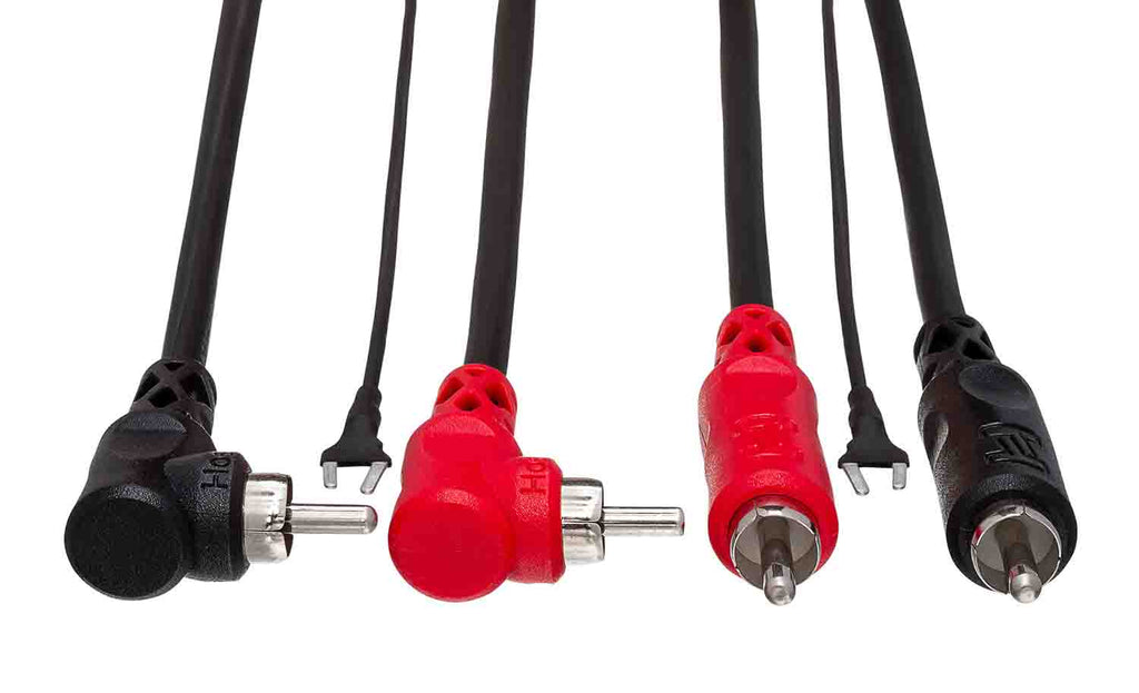 Hosa CRA-201DJ, Dual RCA to Dual Right Angle RCA with Ground Wire Stereo Interconnect Cable - 1 Meter