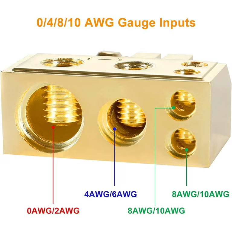 Absolute BTG300P 1 AWG/1x4 AWG/2x8 AWG Output Positive Gold Battery Terminal