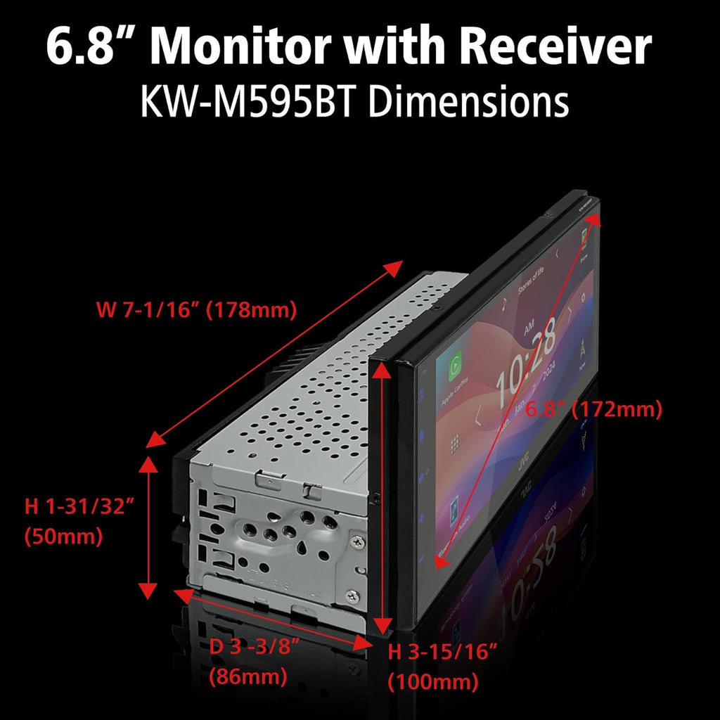 JVC KW-M595BT Digital Media Receiver 6.8" Capacitive Touch Monitor Apple CarPlay- Android Auto w/License Plate