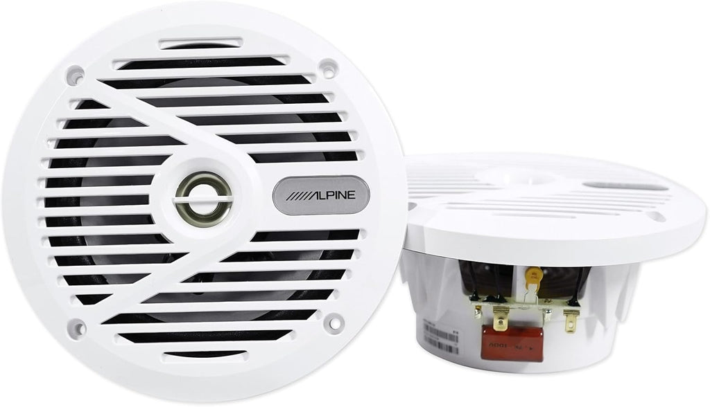 2 Alpine SPS-M601W 6.5” Coaxial 2-Way Marine Speaker with White Grilles