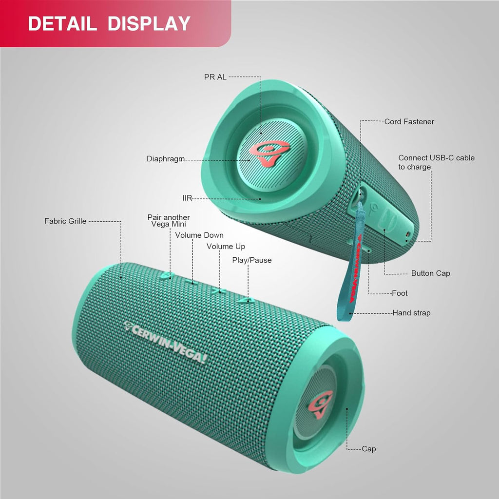 Cerwin Vega VMGRN Vega Mini Green Portable Compact Powerhouse Bluetooth Speaker