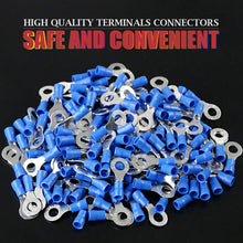 Load image into Gallery viewer, 100pcs #8 Blue Vinyl Insulated Ring Terminal 16-14 Gauge