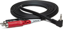 Charger l'image dans la galerie, Hosa CMR-203R Stereo Breakout Cable - Right-angle 3.5mm TRS Male to Left and Right RCA Male - 3 foot