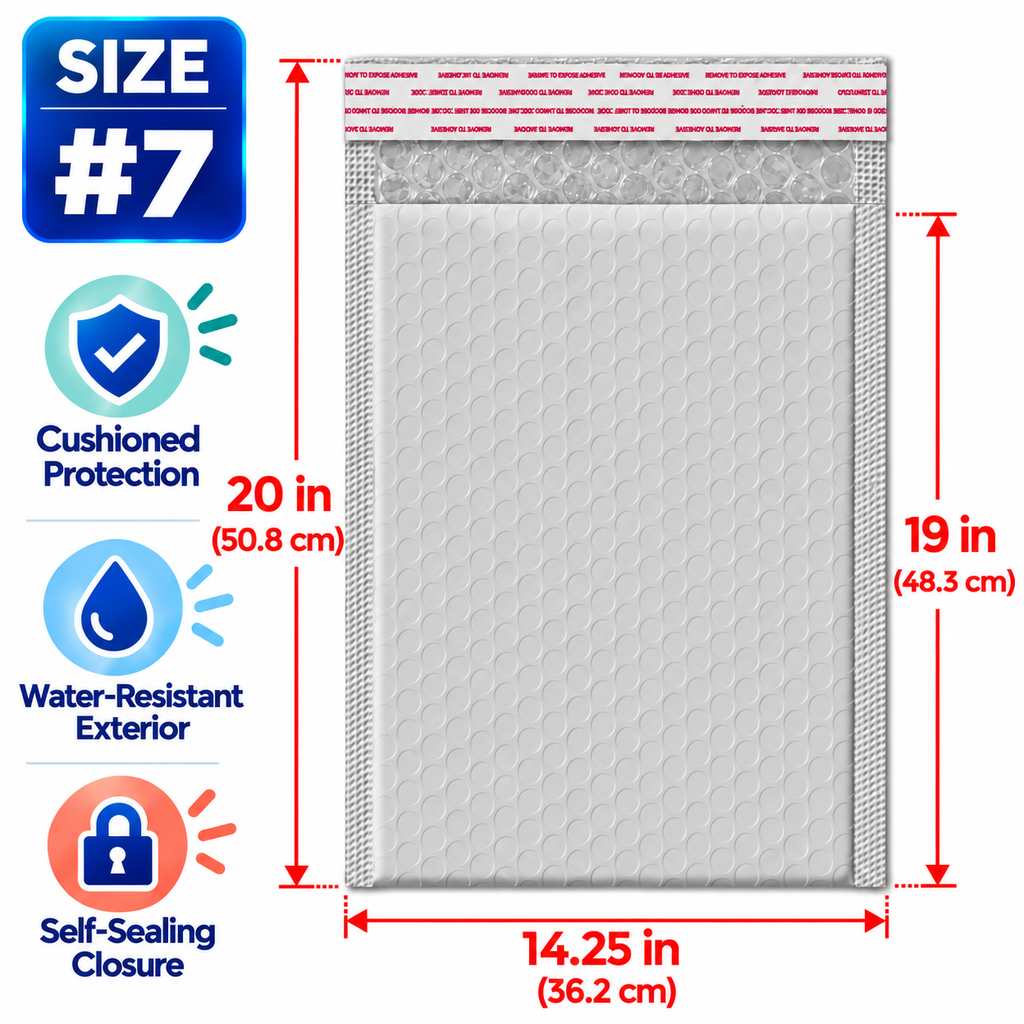 BM Paper 25-Pack #7 14.25" x 19" White Bubble-Lined Poly Mailers Self-Sealing Padded Shipping Envelopes