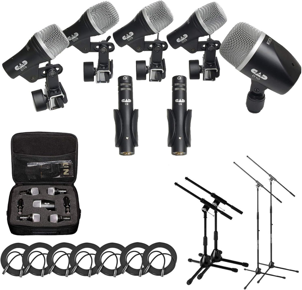 CAD Audio Stage7 7-Piece Drum Instrument Mic Carrying Case + 2 Mic Stands & 2 Kick Stands + 7 XLR Mic Cables