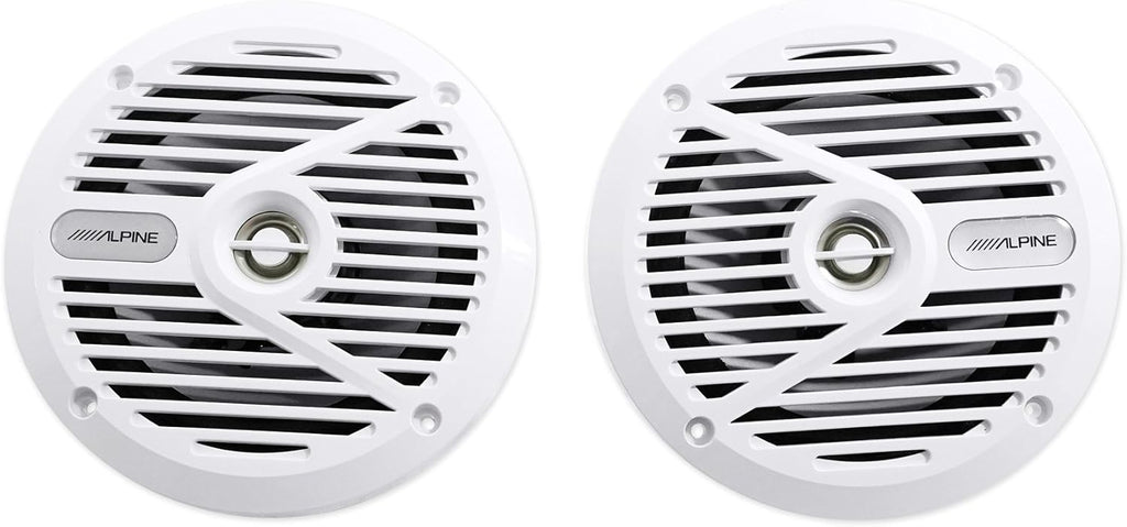 2 Alpine SPS-M601W 6.5” Coaxial 2-Way Marine Speaker with White Grilles