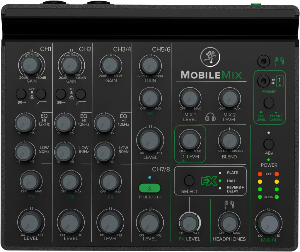 Mackie MobileMix 8-Channel USB-Powerable Mixer for Streaming and Recording with Smartphones and DSLR Cameras, Live Streaming with Instruments, Microphones, Bluetooth