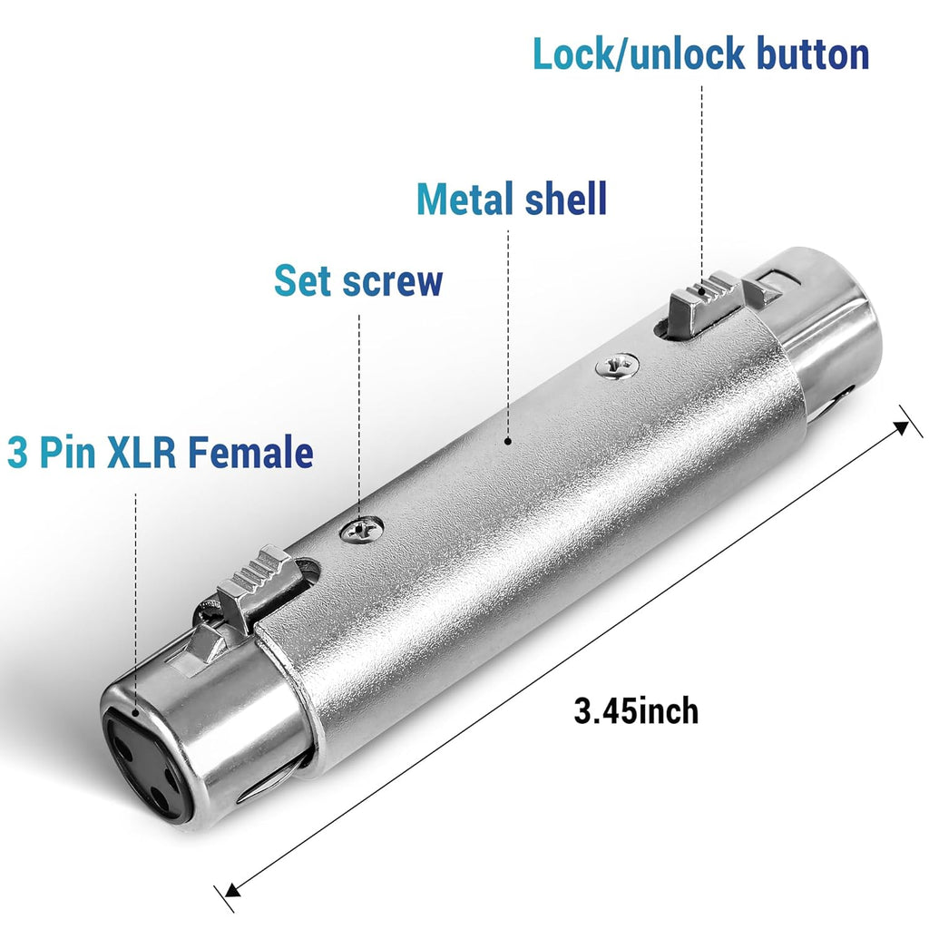 MR DJ AXLRFF 3-Pin XLR Female to 3-Pin XLR Female Audio Microphone Cable Extension Adapter Connector