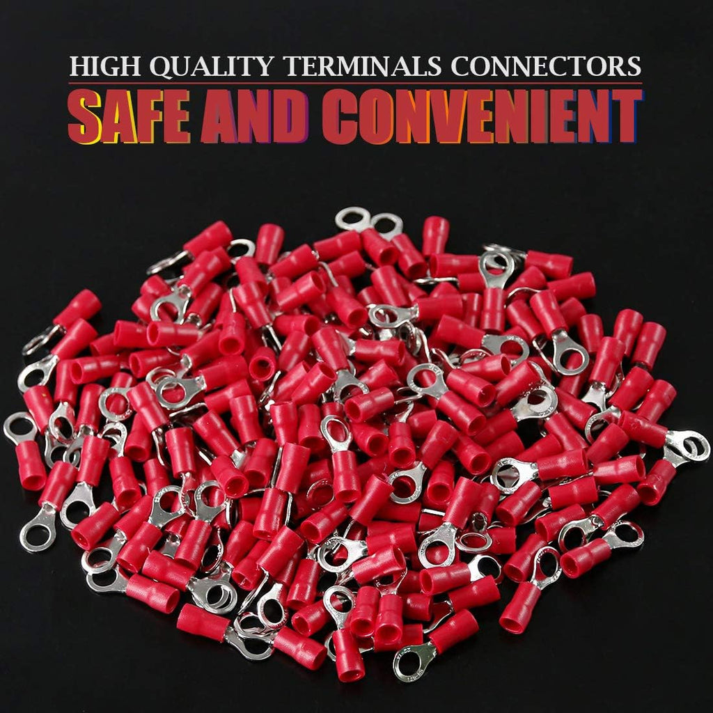 MR DJ RT2218R 200 pcs #8 Red 22/16G Vinyl Insulated Connectors Ring Terminal