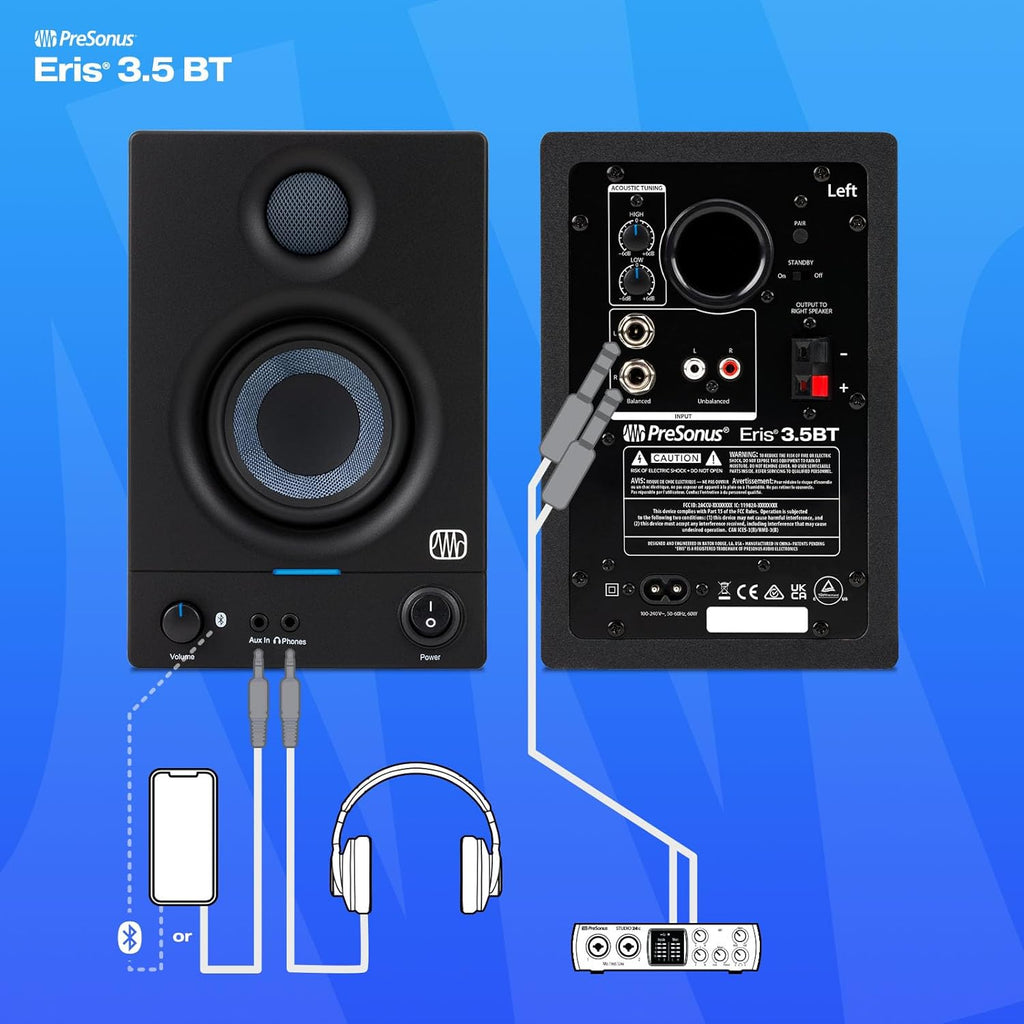 PreSonus Eris 5BT Bluetooth Studio Monitors, Pair — 5" Powered, Active Monitor Speakers for Near Field Music Production, Audio Mixing & Recording