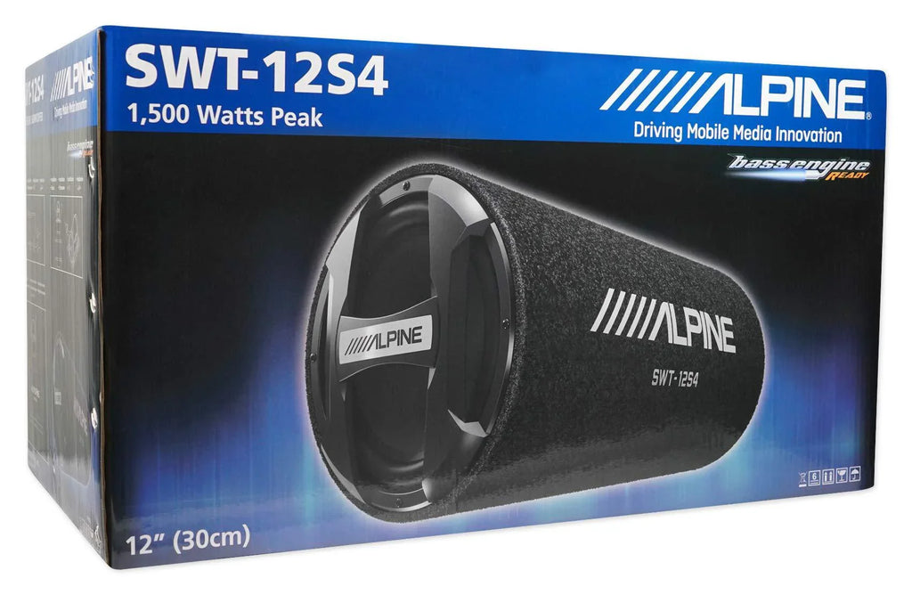 Alpine SWT-12S4 12" Bass System with Alpine KTA-30MW Mono Weather Resistant Tough Power Pack Amplifier and RUX-KNOB.2 Bass Knob