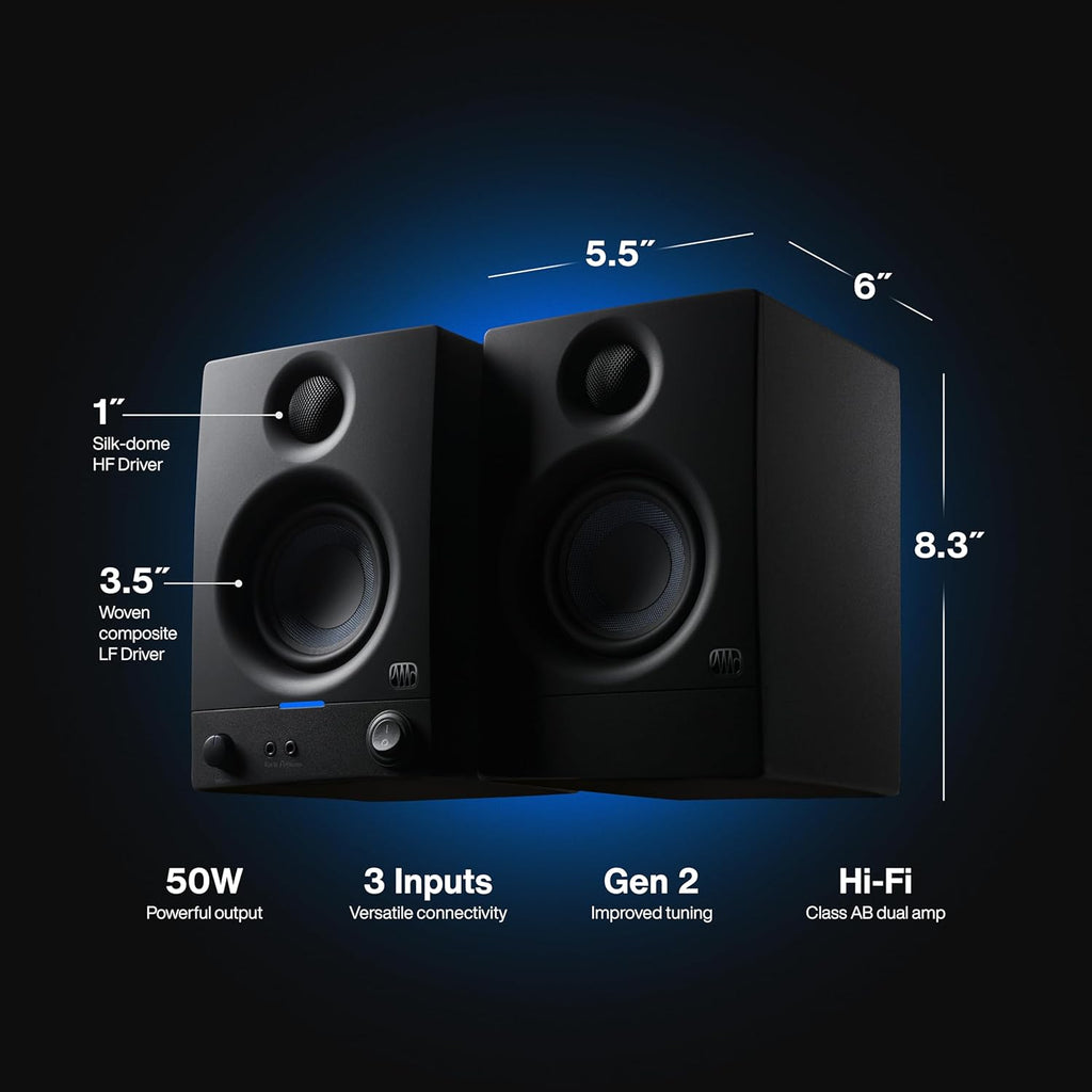 PreSonus Eris 3.5 Studio Monitors, Pair — Powered, Active Monitor Speakers for Near Field Music Production, Desktop Computer, Hi-Fi Audio