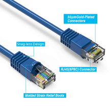 Load image into Gallery viewer, 6 Cat6a Ethernet Network Patch Cable RJ45 23AWG 600Mhz Solid Copper Wire 3' Blue
