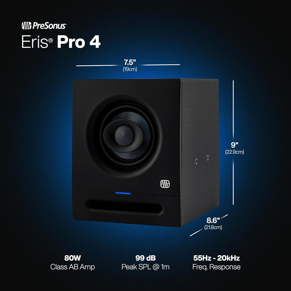 PreSonus Eris Pro 4 Studio Monitor — Bi-Amped, Active, 4.5-inch Coaxial Studio Monitor for Audio Recording & Mixing, Ceiling- & Wall-Mountable