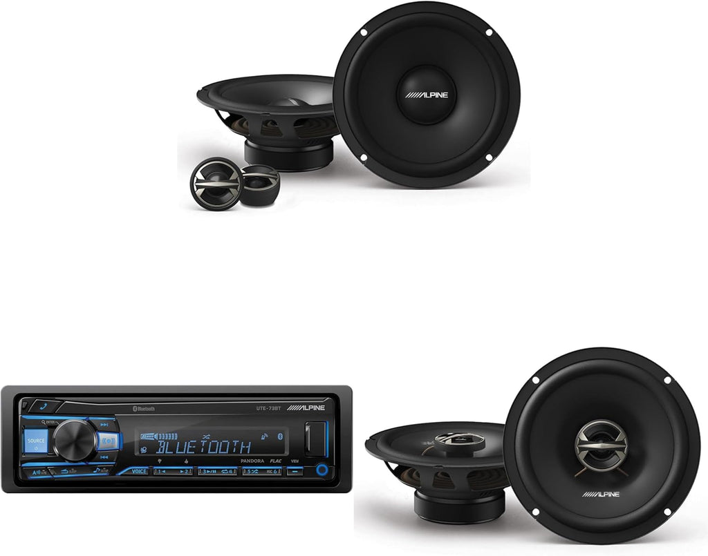 Alpine UTE-73BT  Media Receiver with Bluetooth w/EL-E65C-G 6.5" Component & EL-E65-G Coaxial Speaker Set