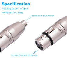 Charger l'image dans la galerie, 8 MR DJ RCAXLRF1 XLR Female to RCA Female Adapter Converter Gender Audio Coupler