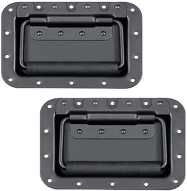 Absolute USA Set of 2 Spring Loaded Speaker Cabinet Handles 5.5 x 3.9 inches with Recessed Back - High Strength Black Metal Plate with Powerful Spring - Rubberized Holder to Reduce Hand Fatigue (1 Pair)