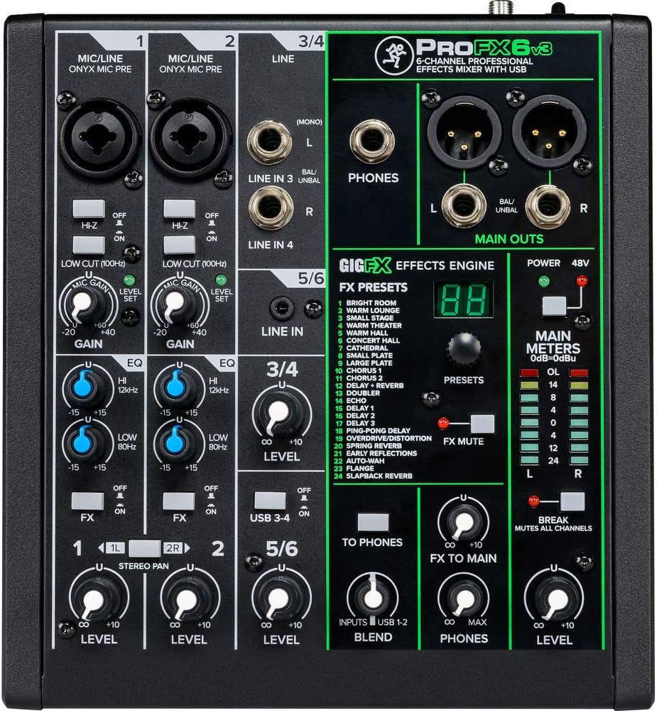 Mackie ProFX6v3 6-Channel Mixer with Built-in Effects and USB + SR450 Headphone + Pair of XLR Cable+Absolute Magnet Phone Holder