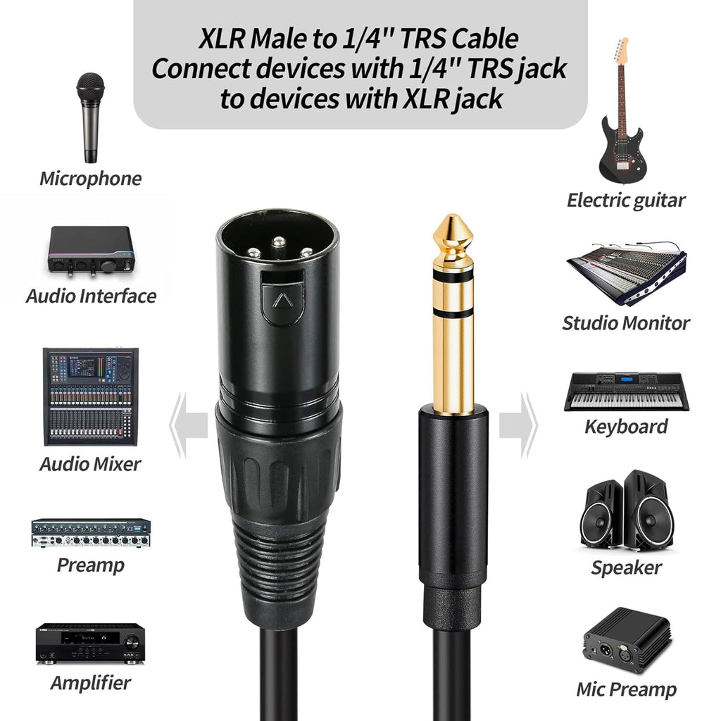 MR DJ USA CQSXM50 50' Pro PA DJ Karaoke XLR Male to 1/4" TRS Stereo Male Plug Audio Balanced Microphone Cable