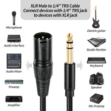 Load image into Gallery viewer, MR DJ CQSXM12 12&#39; Pro PA DJ Karaoke XLR Male to 1/4&quot; TRS Stereo Male Plug Audio Balanced Microphone Cable