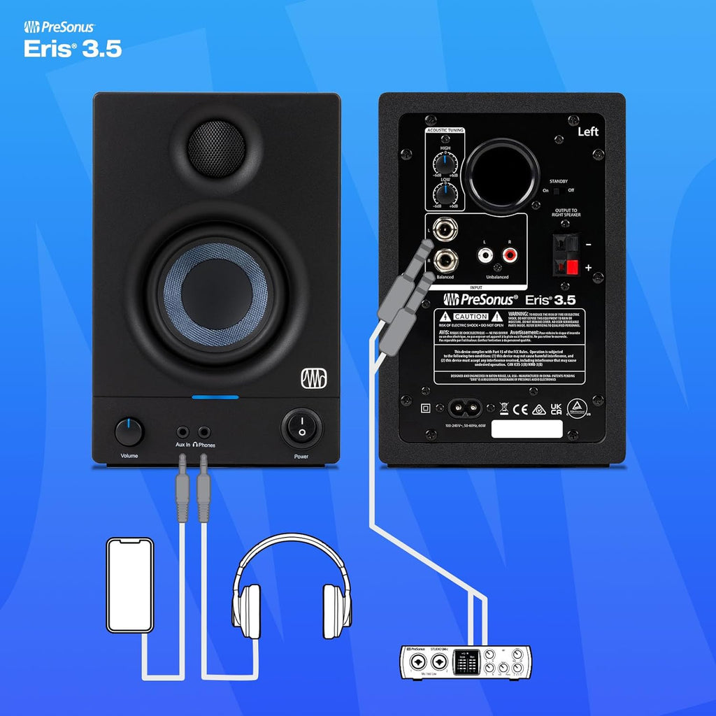 PreSonus Eris 3.5 Studio Monitors, Pair — Powered, Active Monitor Speakers for Near Field Music Production, Desktop Computer, Hi-Fi Audio