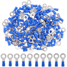 Load image into Gallery viewer, 100pcs #8 Blue Vinyl Insulated Ring Terminal 16-14 Gauge